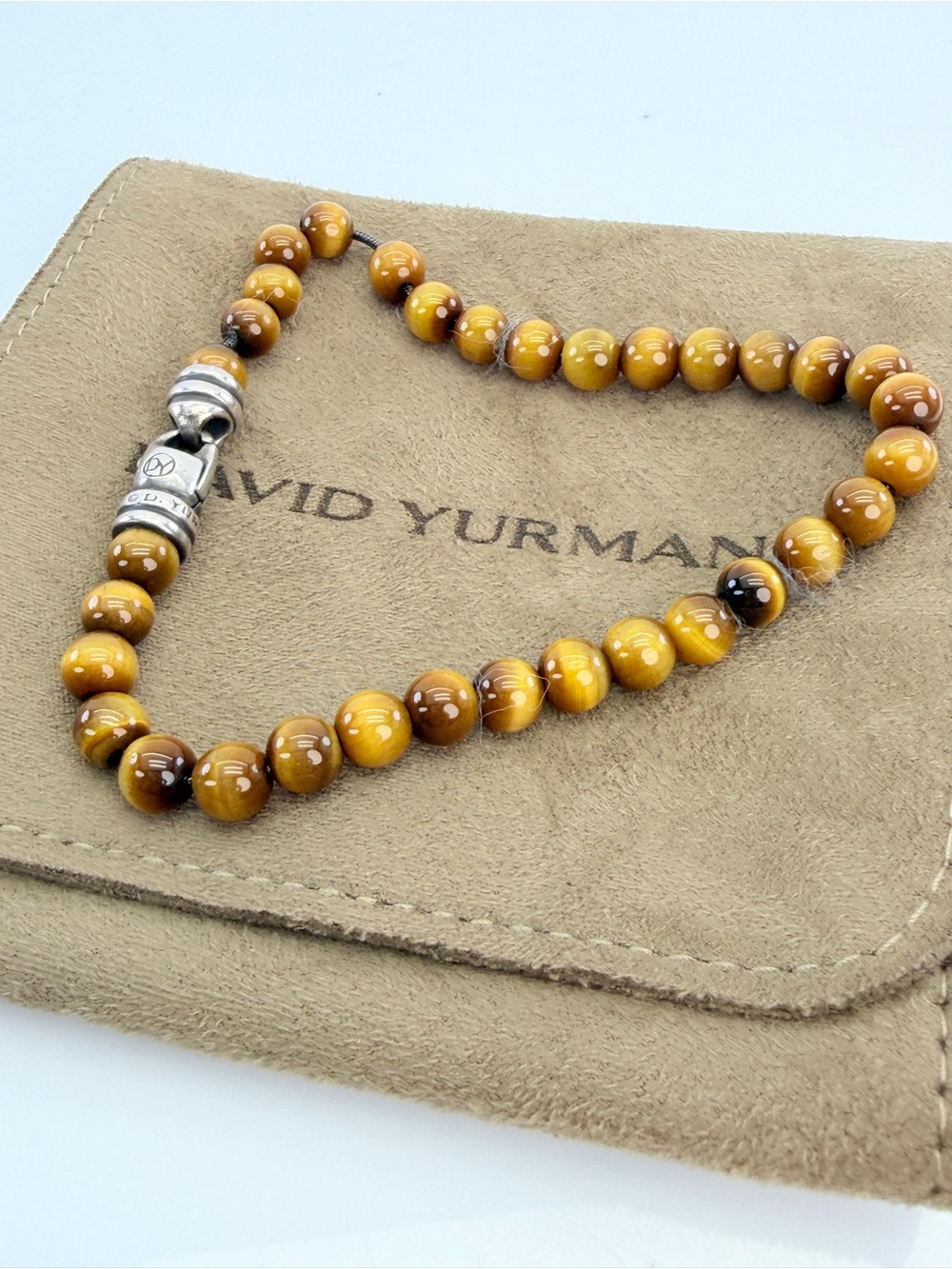 David Yurman Sterling SIlver Tigers Eye 6mm Spiritual Beads Bracelet